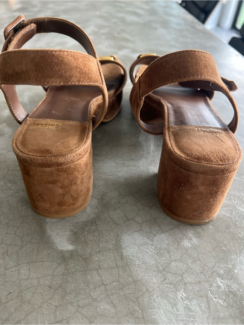 Jeffrey Campbell  Suede Brown Platform Sandals with Gold Horsebit Accent - Picture 2 of 5